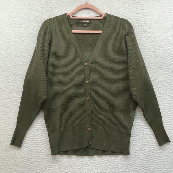 Truth by Republic Sweaters - Truth By Republic Sweater Womens XS Green Ribbed Button Front Knit Cardigan